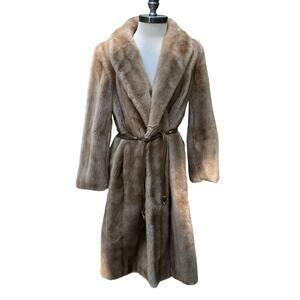 Vintage, Tissavel France Matthew Furs Brown Faux Mink Fur Dress Coat Sz 8/M